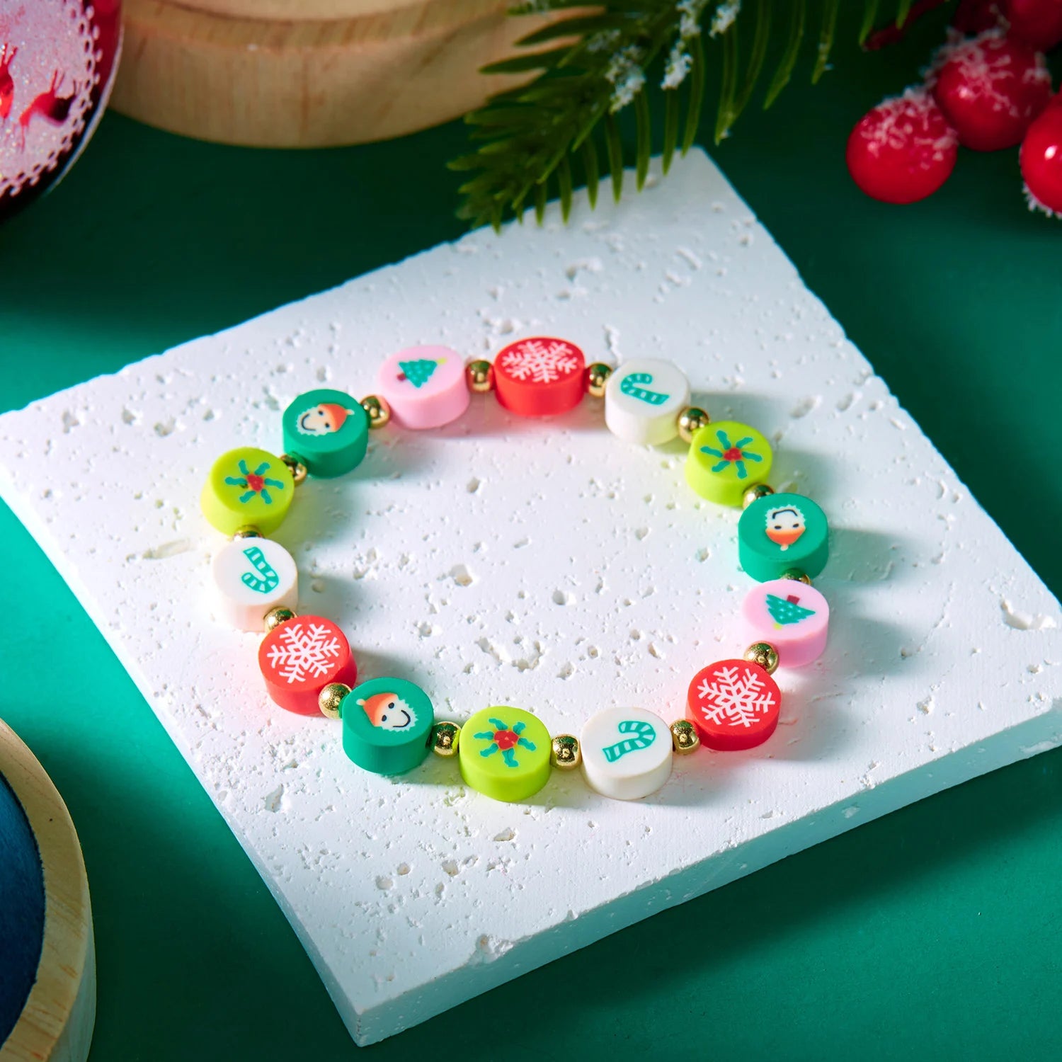 Christmas Colorful Polymer Clay Beaded Brcelets for Women Cute Cartoon Santa Claus Elk Snowflake Bracelet New Year Jewelry Gifts - basil boutique