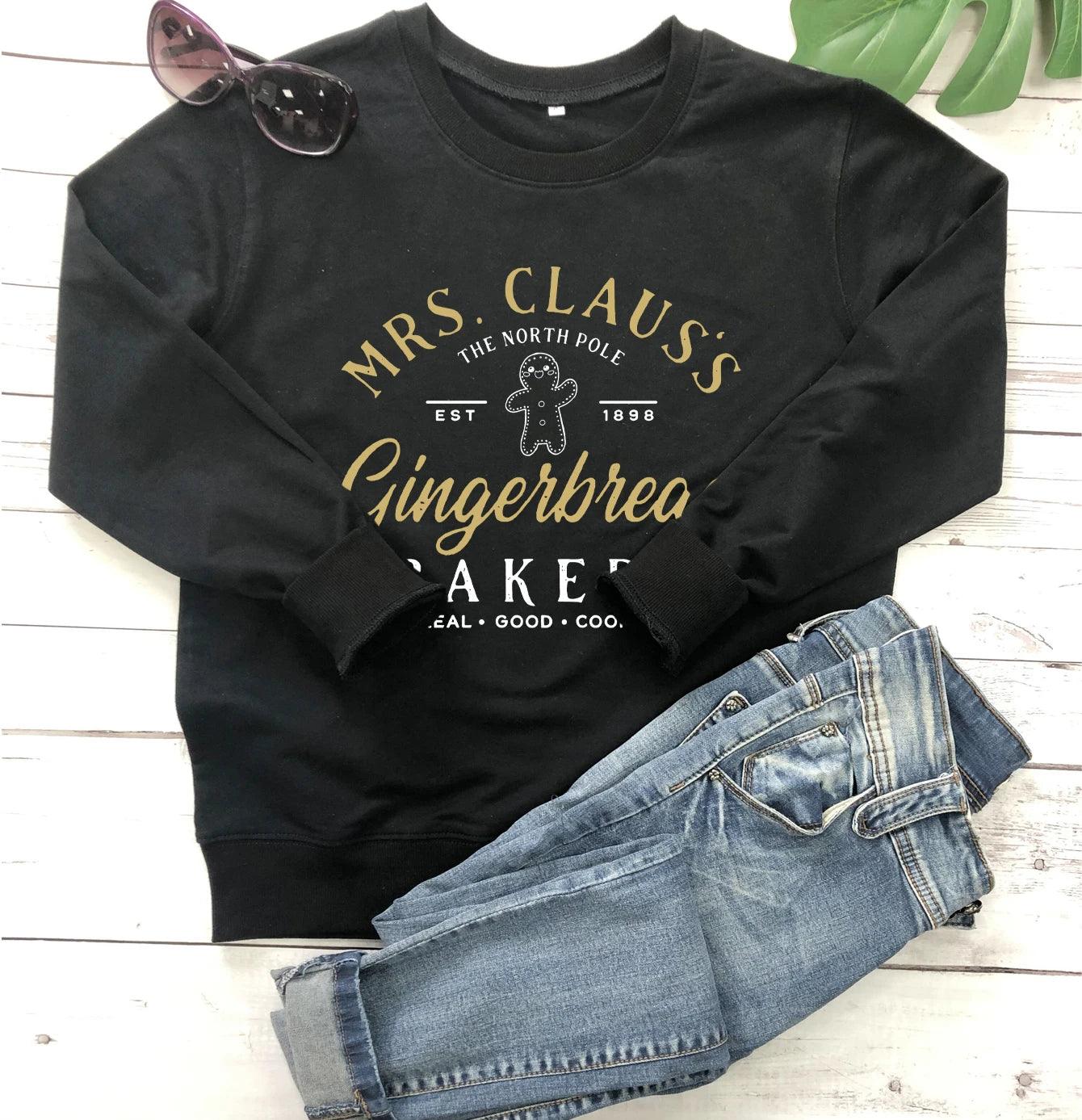 mrs. claus gingerbread bakery crew sweatshirt - basil boutique