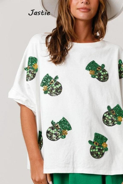 st. patty's day sequin t-shirts - basil boutique