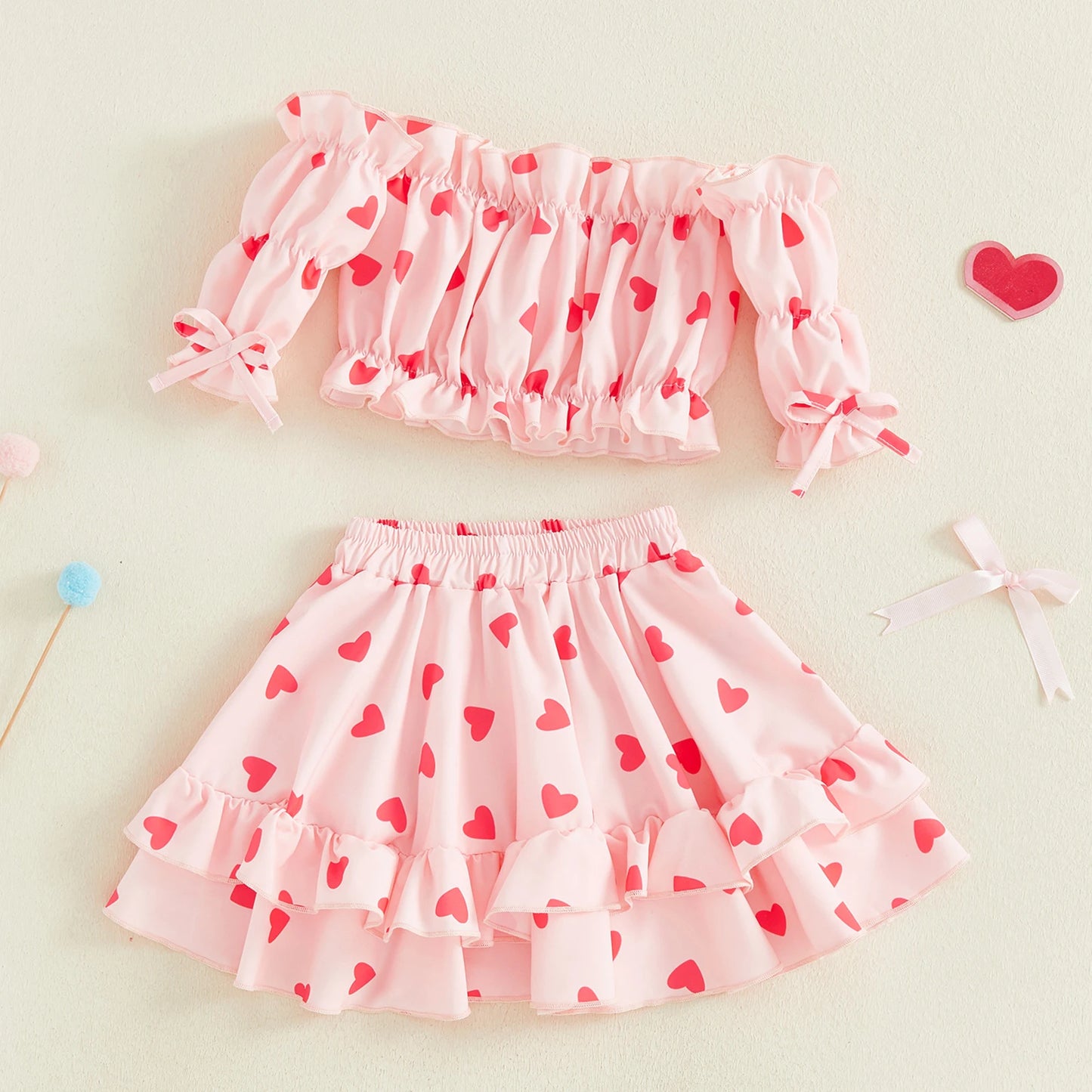 heart ruffle sleeve kids outfit
