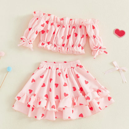 heart ruffle sleeve kids outfit