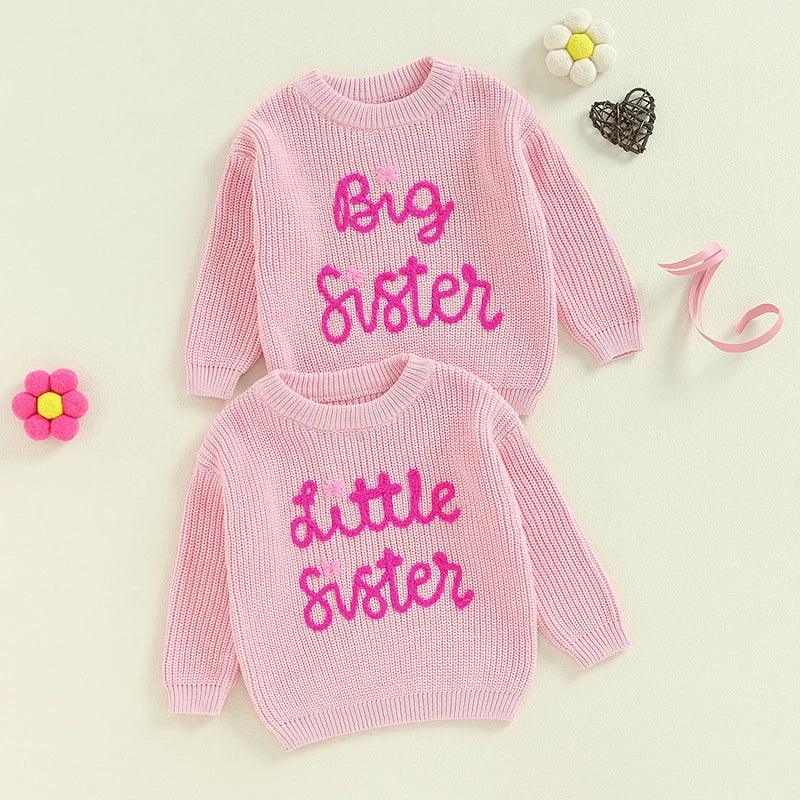 big + little sister hot pink knit sweaters - basil boutique