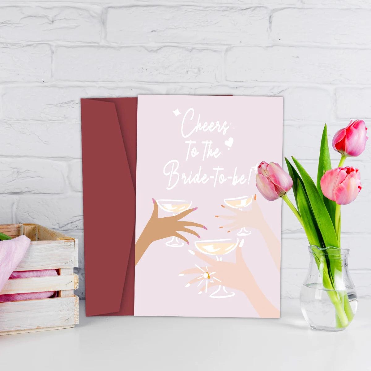 1PC Sweet Bridal Shower Card,Funny Engagement Card For Her,Wedding Congratulations Card,Cheers To The Bride To Be,Funny Gifts