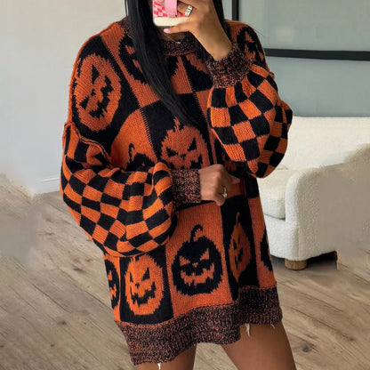 halloween checkered crew sweaters