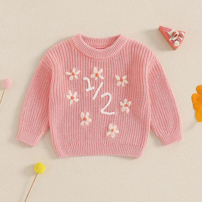 1/2 floral knit kids crew sweater