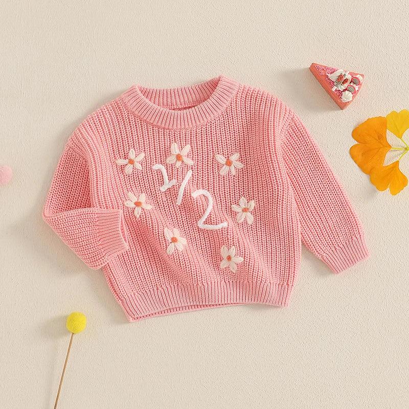 1/2 floral knit kids crew sweater