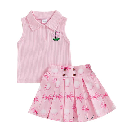 golf polo tank top + pleated skirt kids outfits