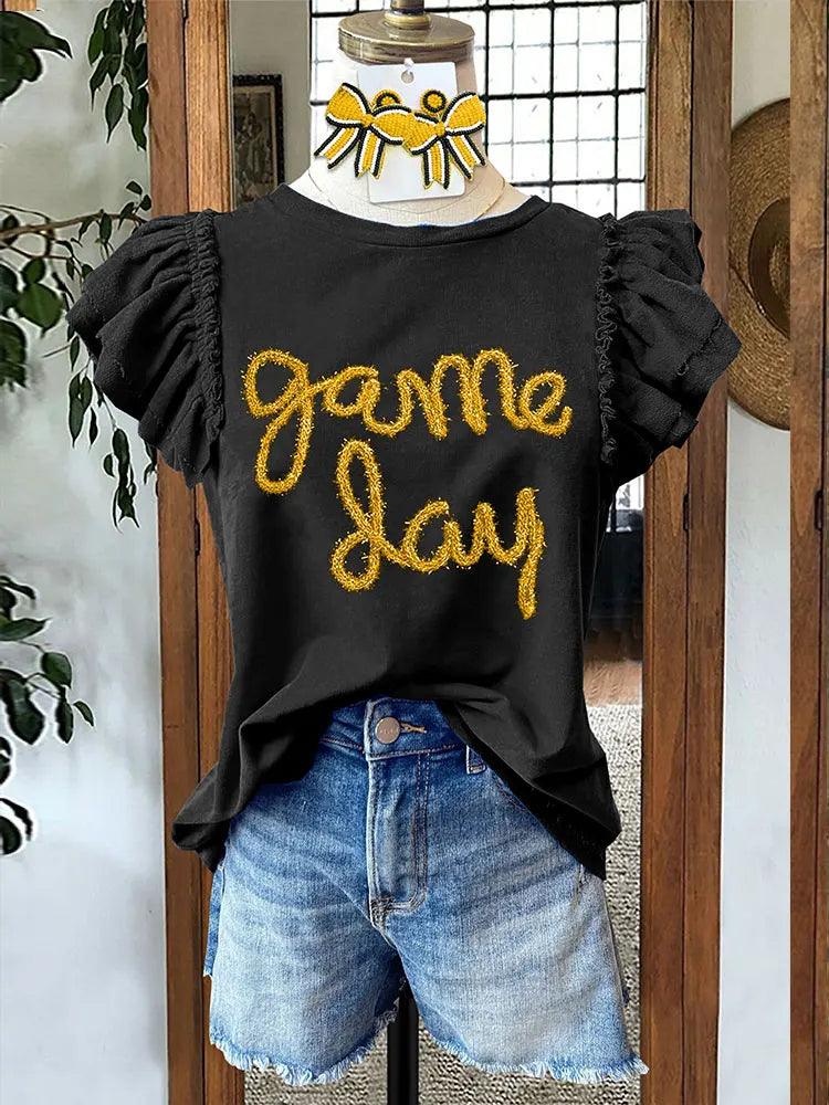 game day ruffle sleeve top - basil boutique