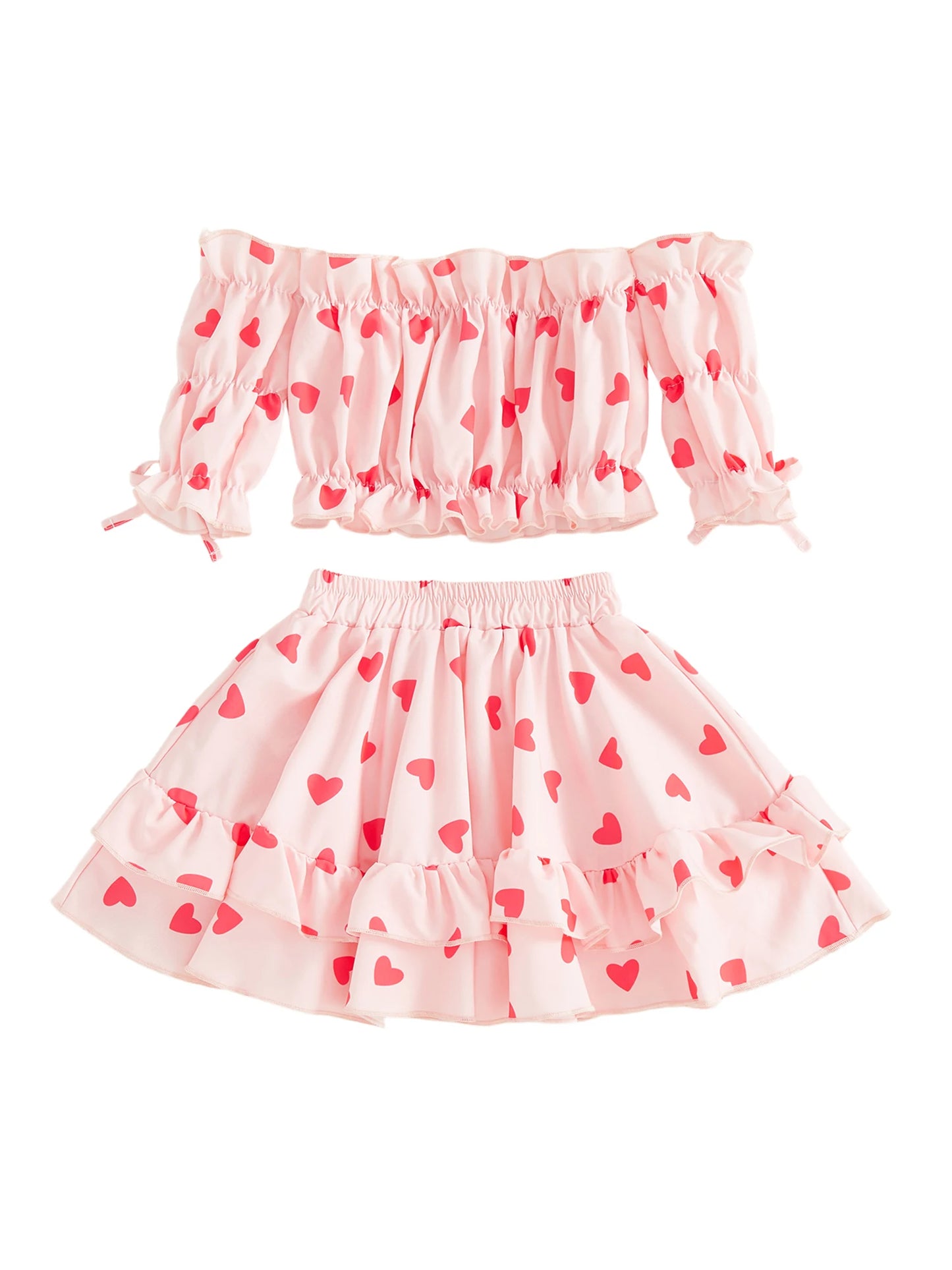 heart ruffle sleeve kids outfit