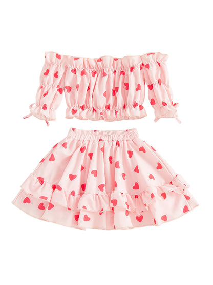 heart ruffle sleeve kids outfit