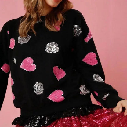 so many hearts sequin crew sweater