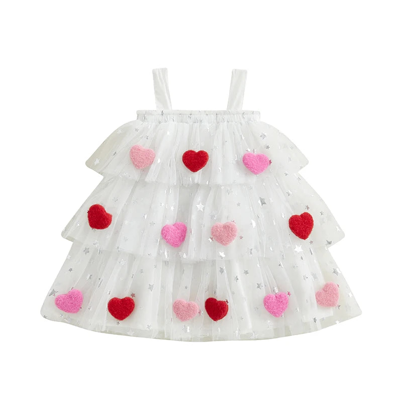 3D heart tulle kids dress