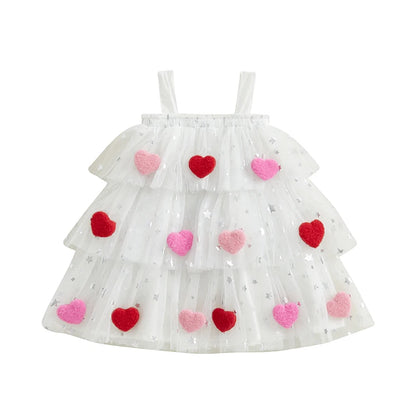 3D heart tulle kids dress