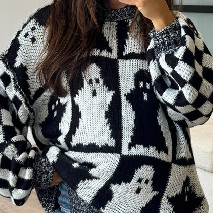 halloween checkered crew sweaters