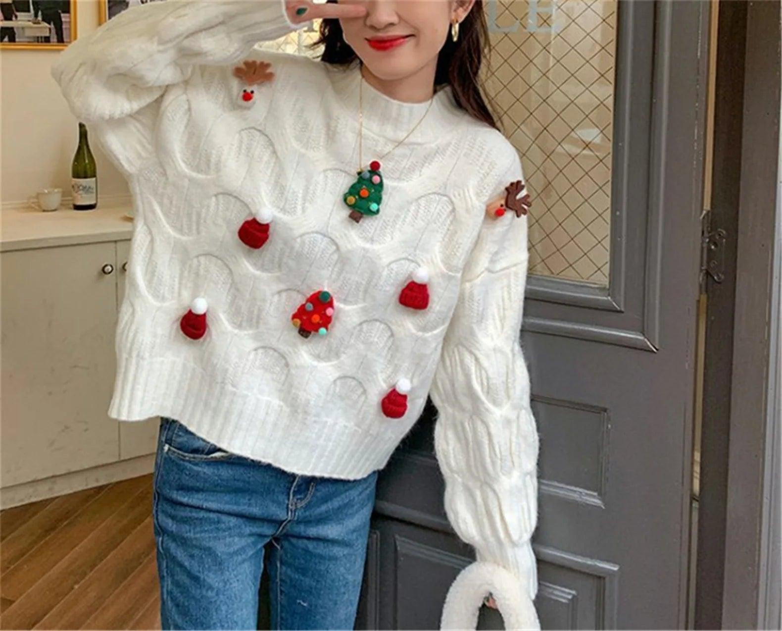 festive knit crew sweater - basil boutique