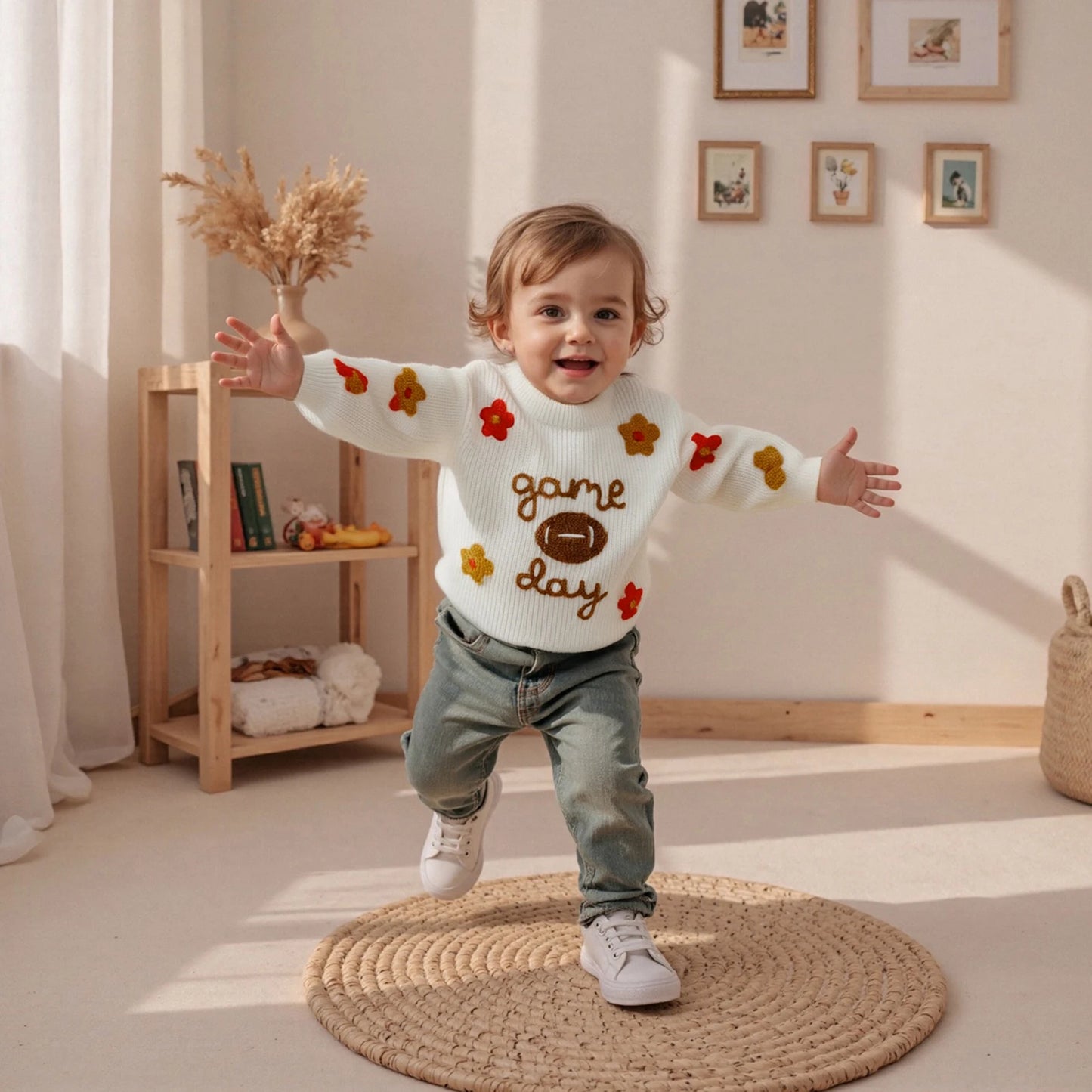 floral game day kids crew sweater