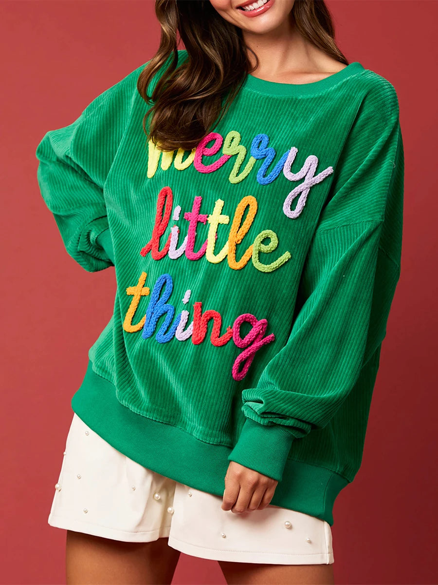 merry little things embroidered crew sweater - basil boutique