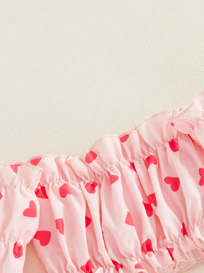 heart ruffle sleeve kids outfit