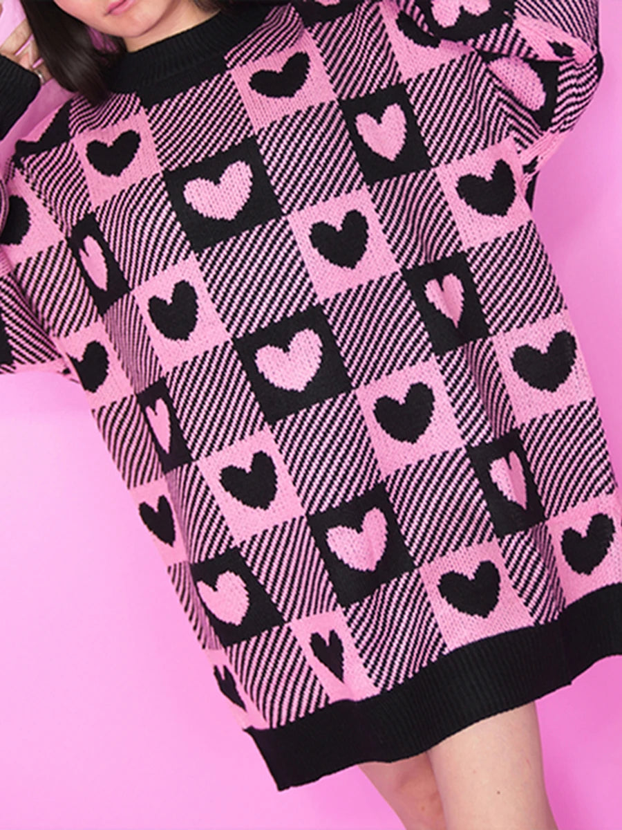 checkered heart crew sweater