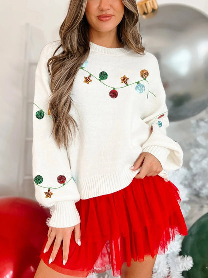 christmas garland sequin crew sweater
