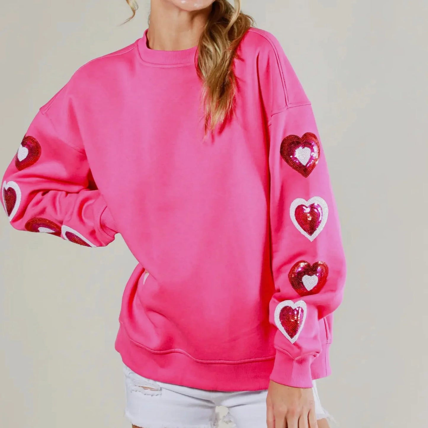 heart on my sleeve sequin crew sweater