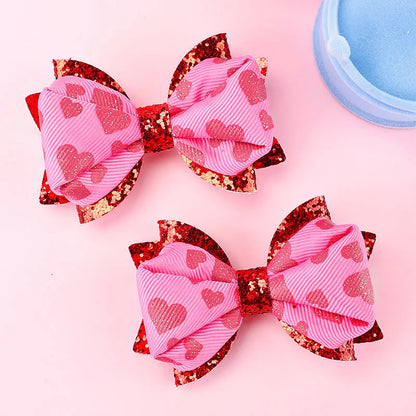 heart glitter hair bows