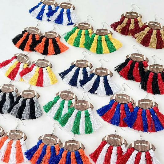 football tassel earrings