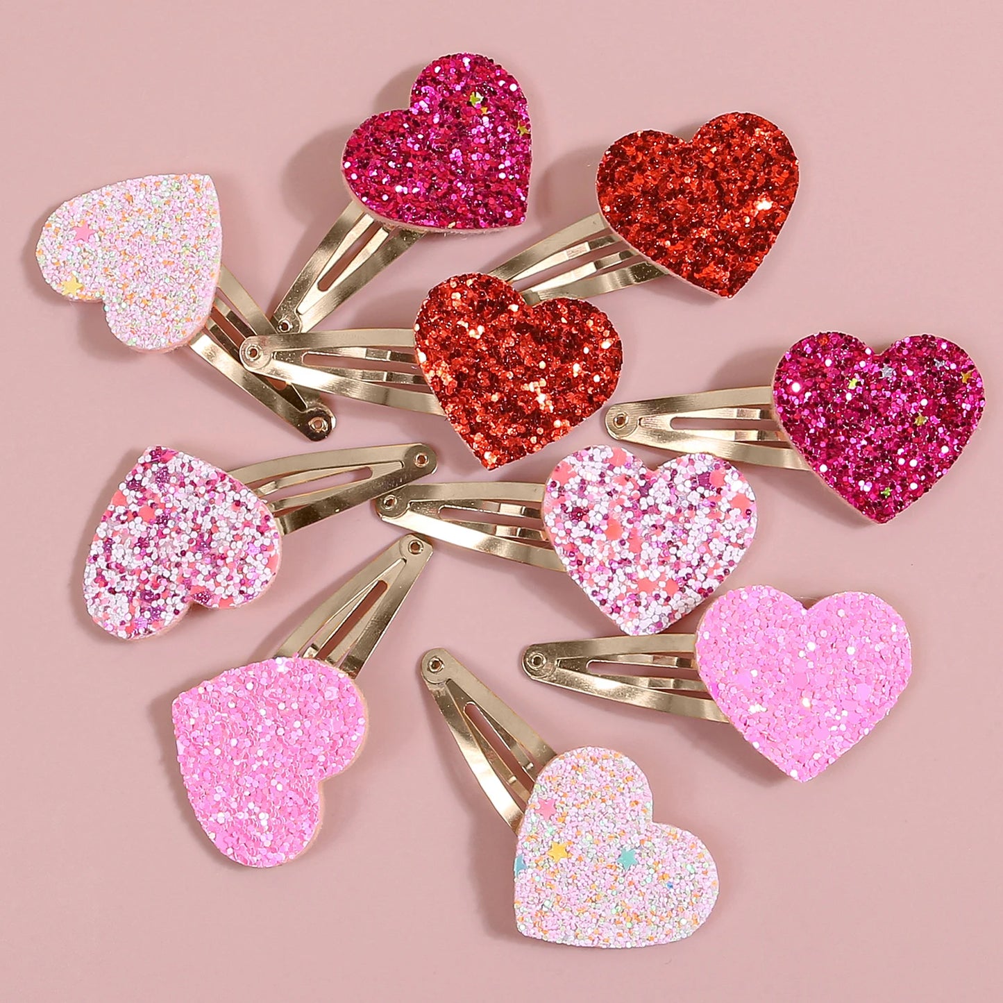 heart glitter hair clips