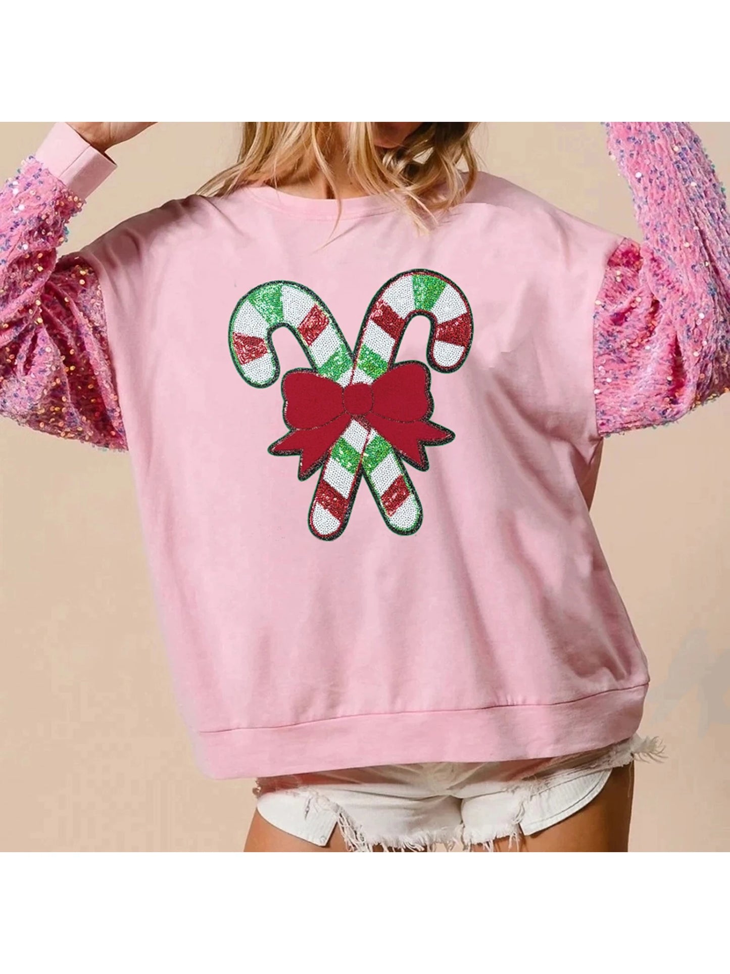 candy cane lane sequin crew sweater