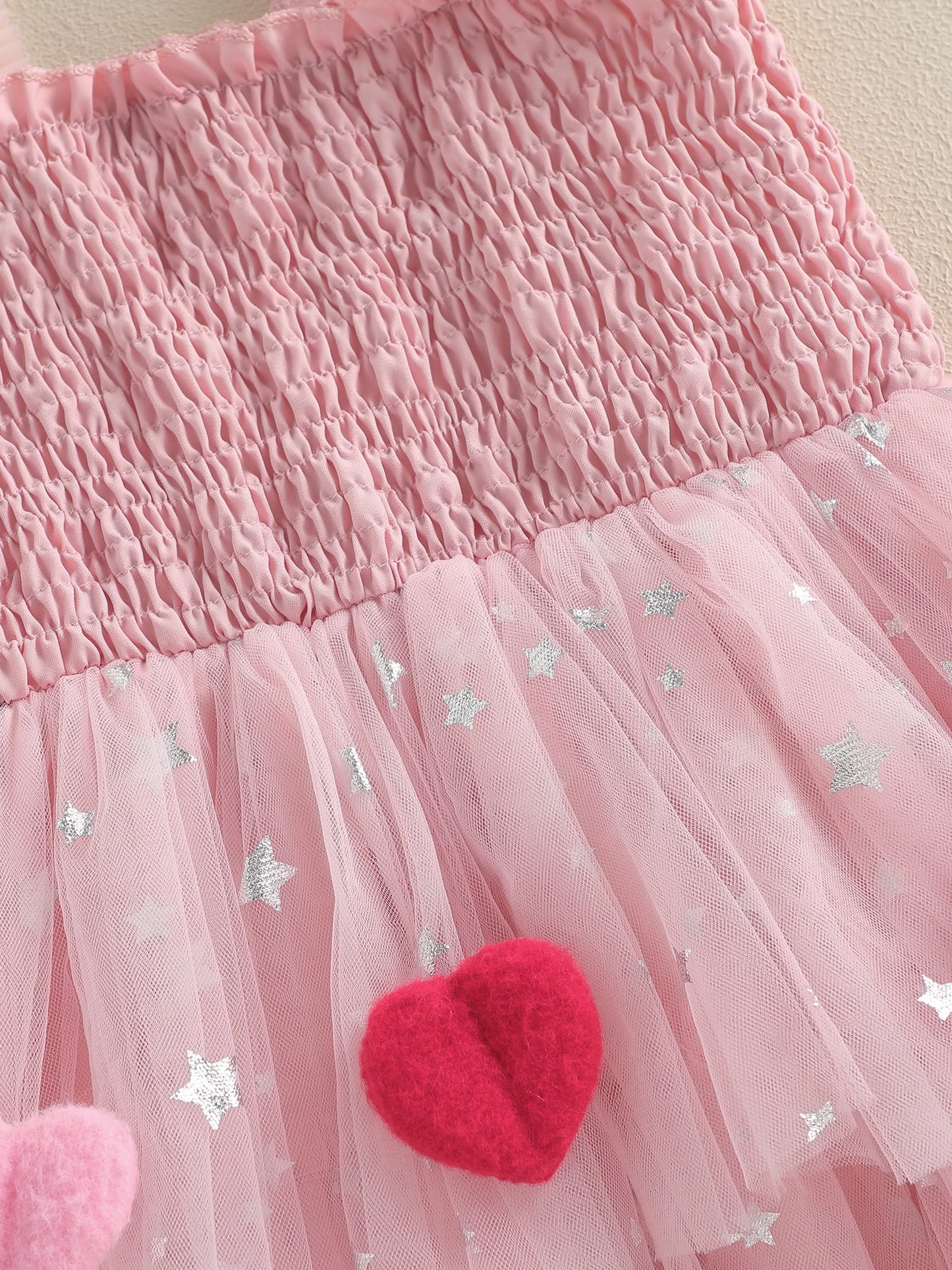3D heart ruffle sleeve tulle kids dress