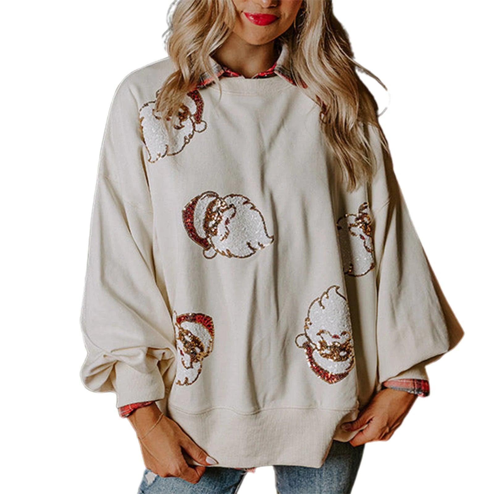 santa claus sequin crew sweater - basil boutique