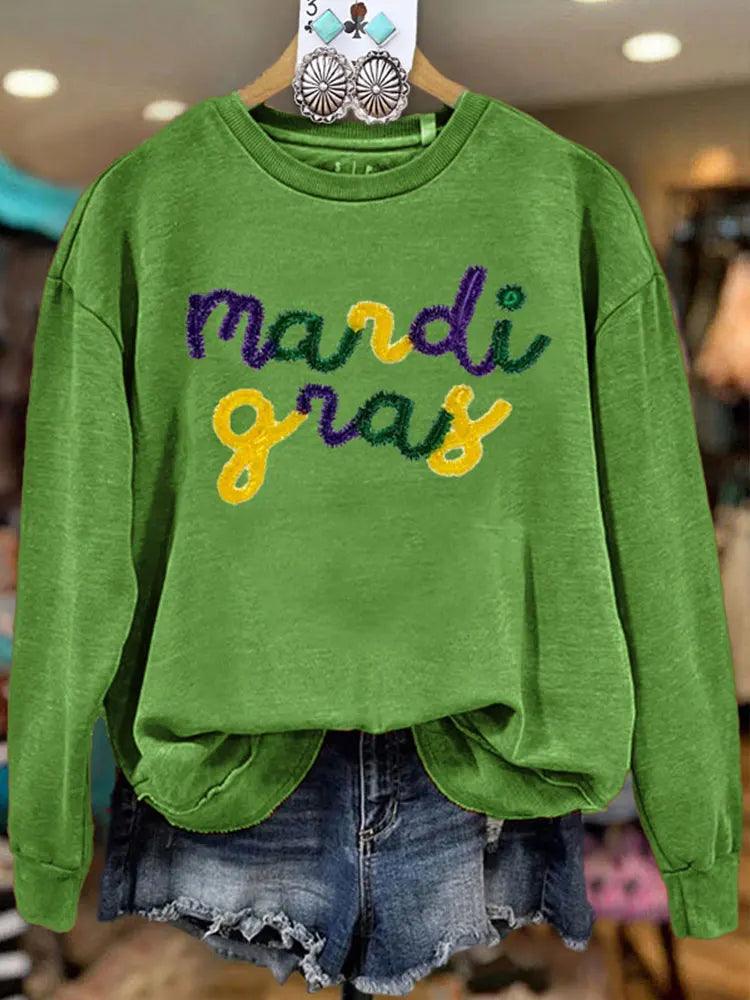 mardi gras tinsel crew sweater - basil boutique