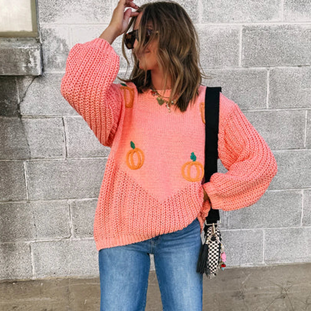 blossom pumpkin knit crew sweater