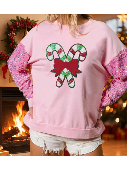 candy cane lane sequin crew sweater