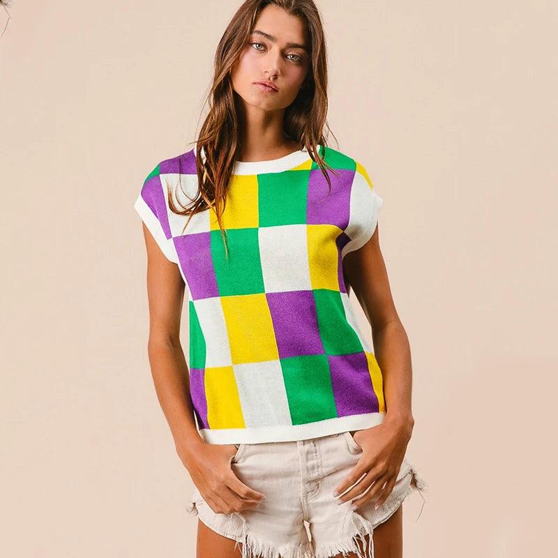 mardi gras checkered top