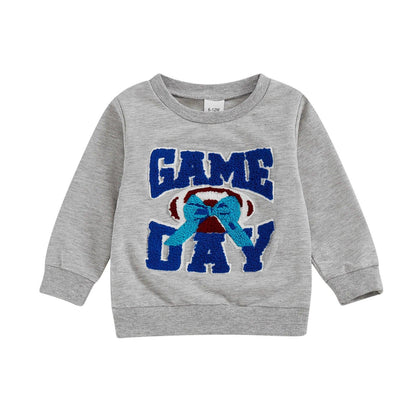 game day bow + football kids crew sweatshirt