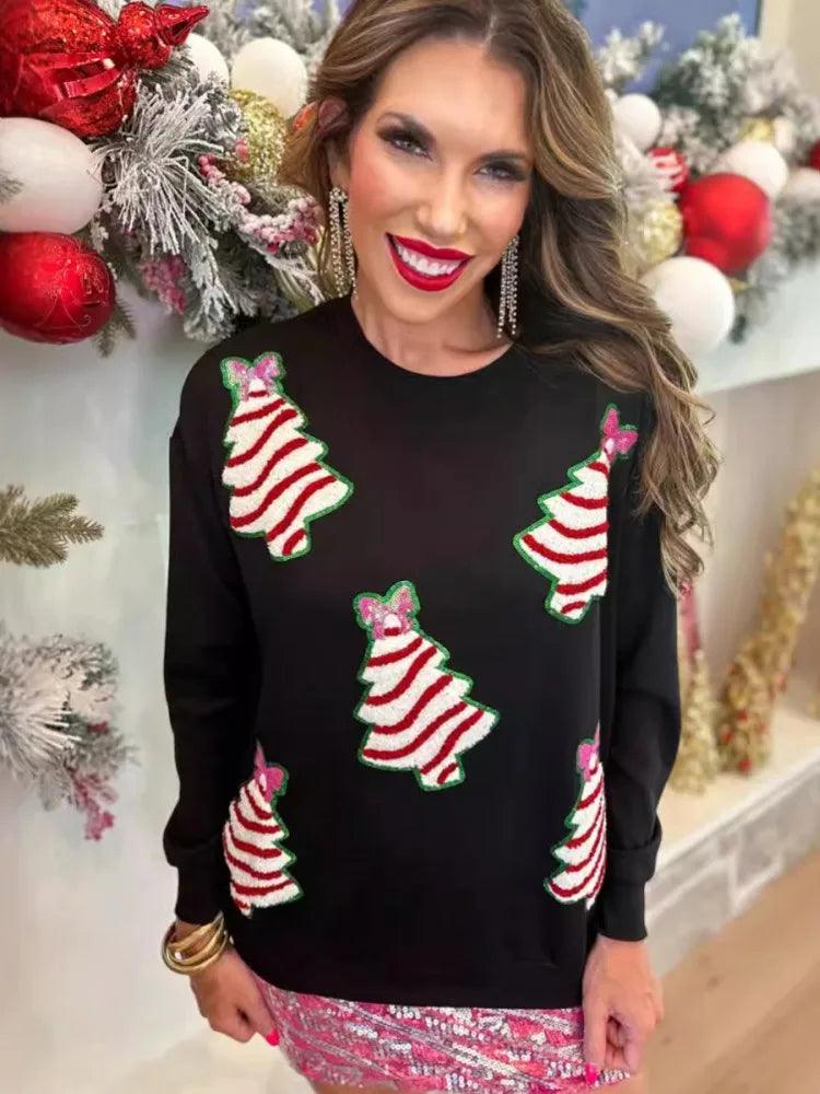 christmas tree sequin crew sweater - basil boutique