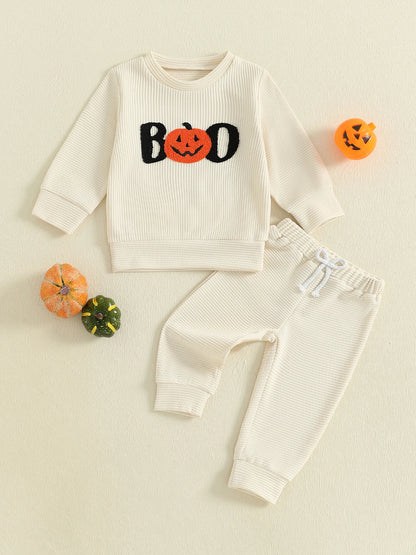 spooky waffle knit kids outfit