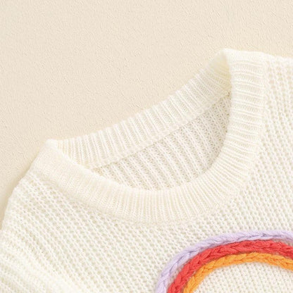 lil sis rainbow knit kids sweater - basil boutique