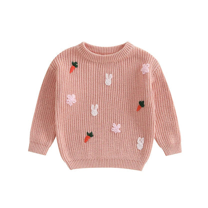 carrot + rabbit knit kids crew sweater