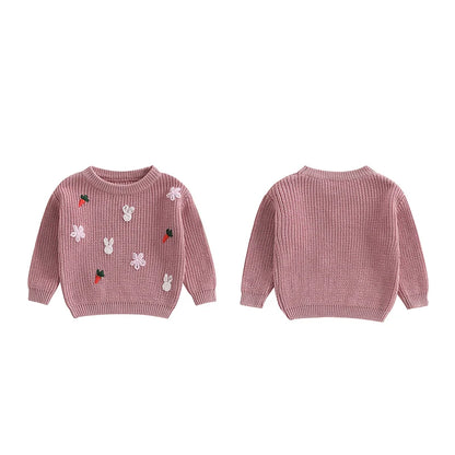 carrot + rabbit knit kids crew sweater