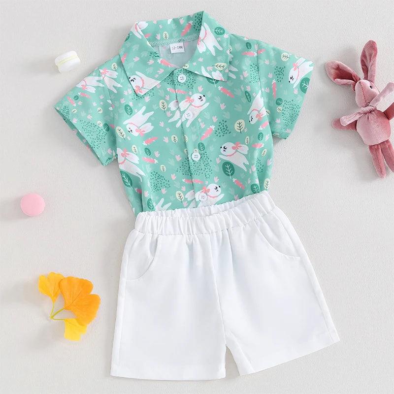 hoppy easter button down kids outfit - basil boutique