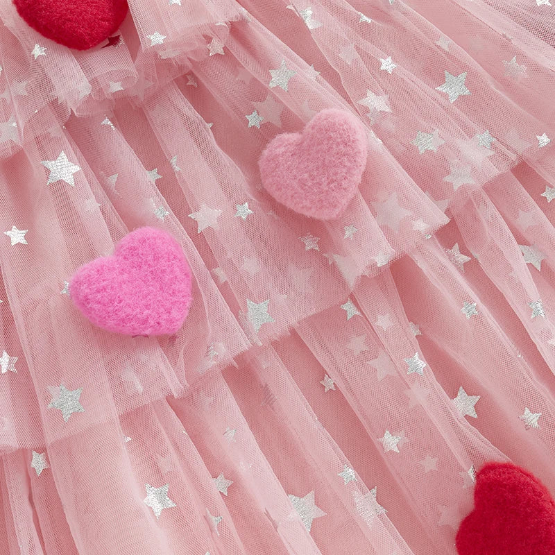 3D heart tulle kids dress