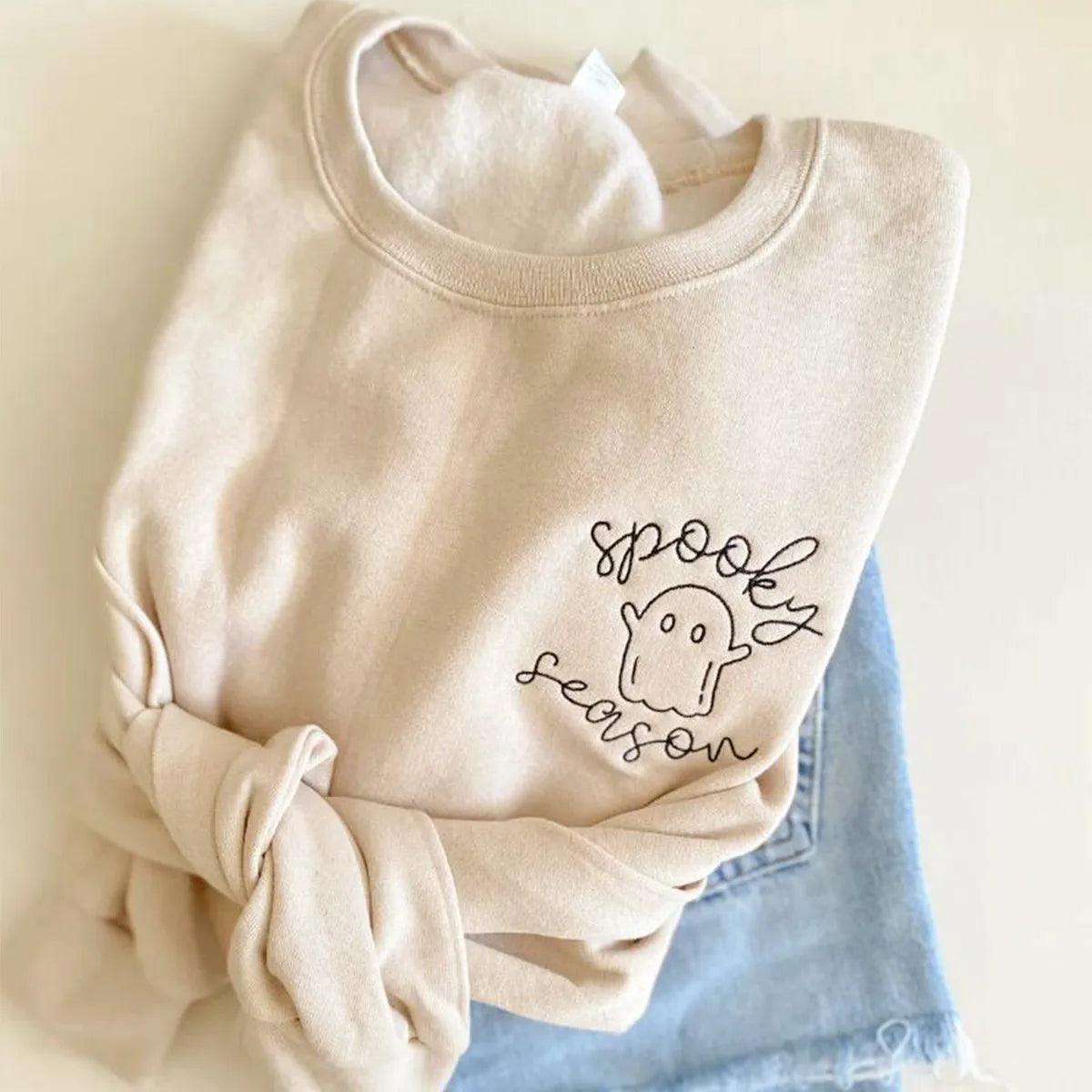 spooky season embroidered crew sweater - basil boutique