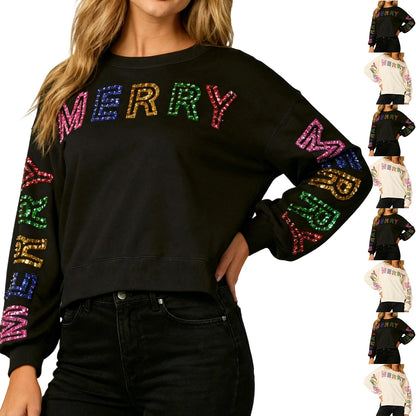 merry times sequin crew sweater