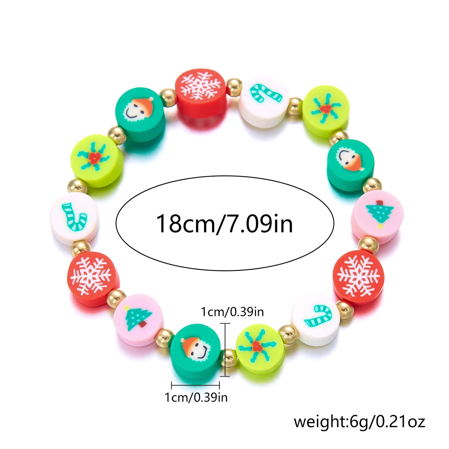 Christmas Colorful Polymer Clay Beaded Brcelets for Women Cute Cartoon Santa Claus Elk Snowflake Bracelet New Year Jewelry Gifts - basil boutique