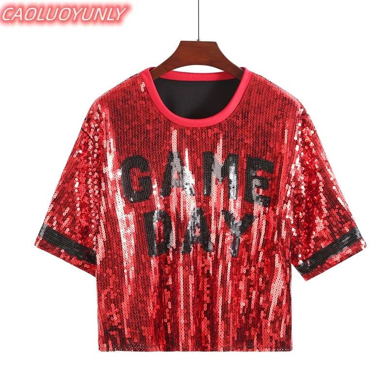 game day sequin crop top