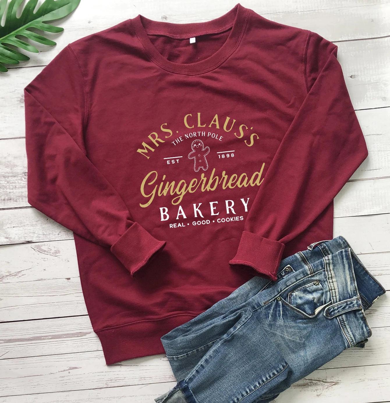 mrs. claus gingerbread bakery crew sweatshirt - basil boutique