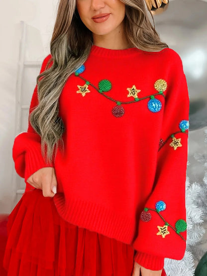 christmas garland sequin crew sweater