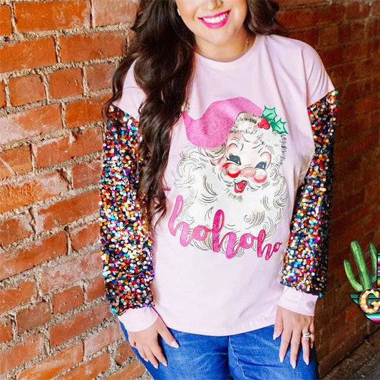 christmas multi-colored sequin crew sweater - basil boutique